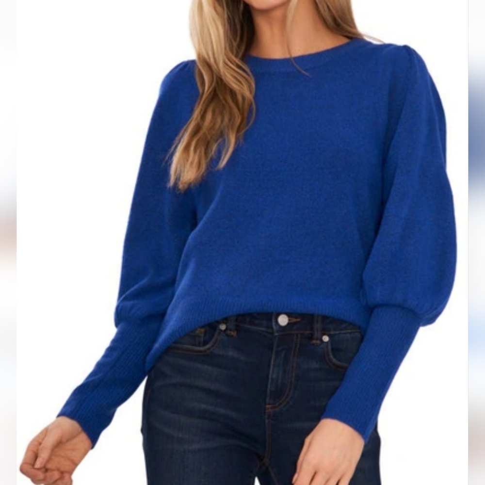 Cece Large Juliet Sleeve Crewneck Sweater, Royal Blue